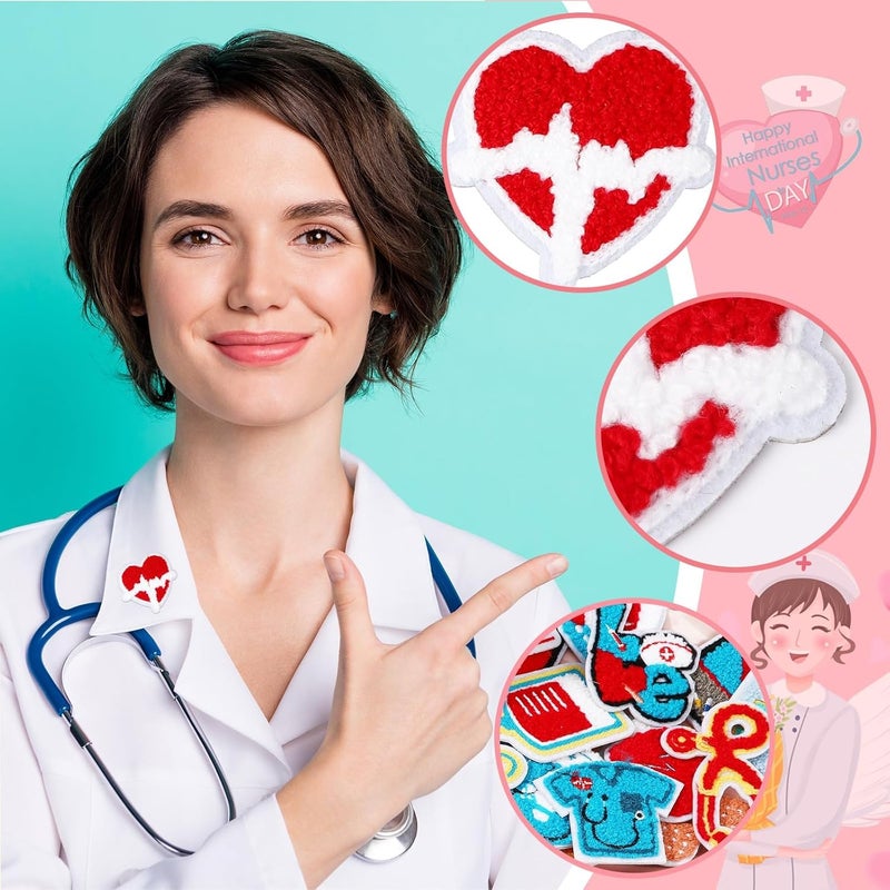 Augsun 18 قطعة لاصقة ذاتية للممرضات، رقع طبية مطرزة، رقعة إصلاح، شعار لعيد الممرضات، حرف يدوية للملابس، السترات، الجينز، السراويل، الفساتين، الحقائب، القبعات والزينة - Image 3